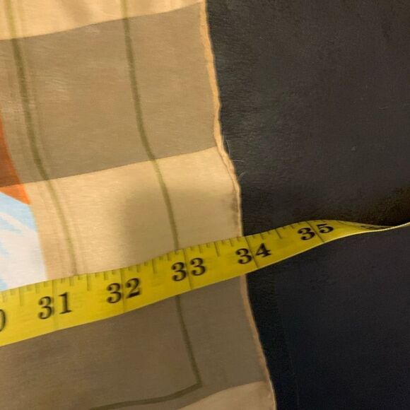 PIERRE CARDIN 100% silk BEIGE BLUE SCARF - Picture 8 of 8